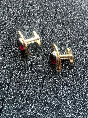 Vintage Foster Red Oval Gold Tone Cufflinks